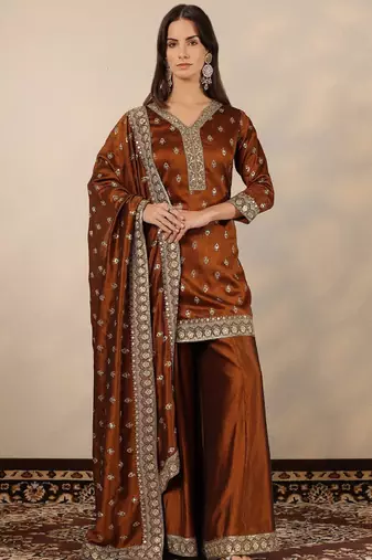 Women ethnic motifs embroidered regular mirror work kurta with palazzos & with dupatta