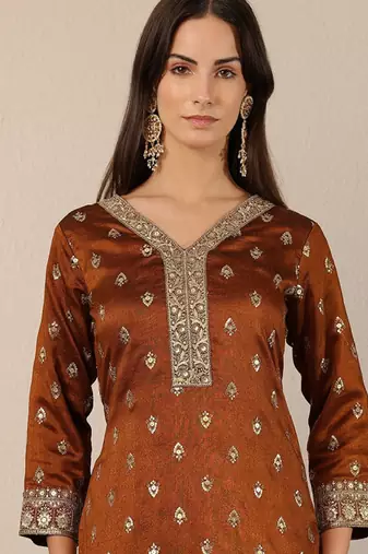 Women ethnic motifs embroidered regular mirror work kurta with palazzos & with dupatta