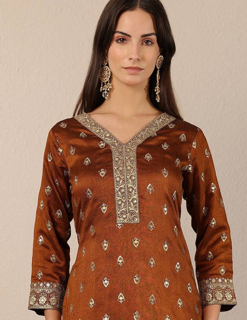 Women ethnic motifs embroidered regular mirror work kurta with palazzos & with dupatta