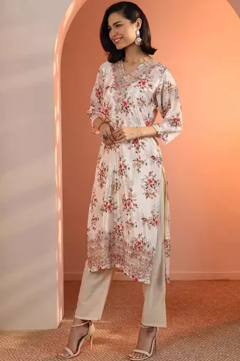 Women floral printed regular kurta with trousers & with dupatta
