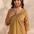 Mustard ajrakh printed cotton a-line suit set with dupatta