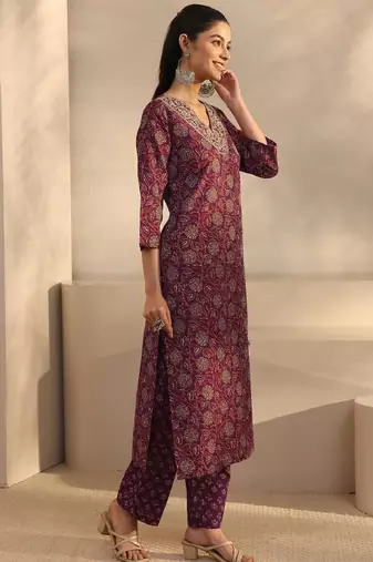 Women floral printed regular kurta with trousers & with dupatta