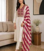 Women ethnic motifs embroidered regular thread work kurta with trousers & with dupatta