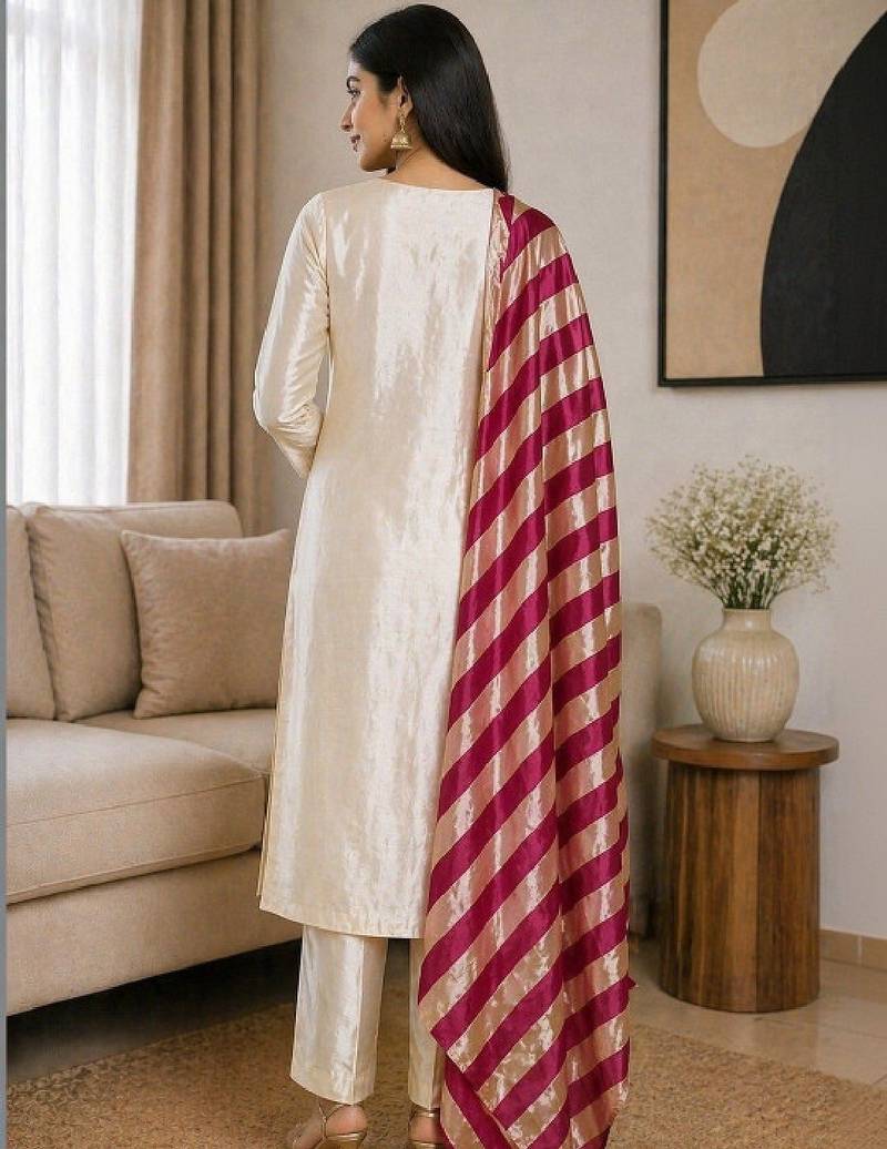 Women ethnic motifs embroidered regular thread work kurta with trousers & with dupatta