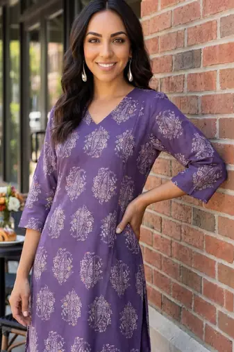 Women ethnic motifs printed regular kurta with trousers