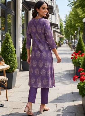 Women ethnic motifs printed regular kurta with trousers 4
