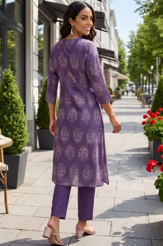 Women ethnic motifs printed regular kurta with trousers