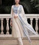 Women ethnic motifs embroidered regular mirror work pure cotton kurta with trousers & with dupatta