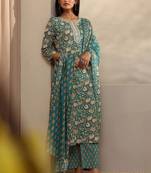 Women floral printed regular thread work kurta with trousers & with dupatta