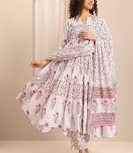 Women floral printed tiered kurta with trousers & with dupatta