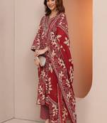 Women floral printed regular thread work kurta with trousers & with dupatta