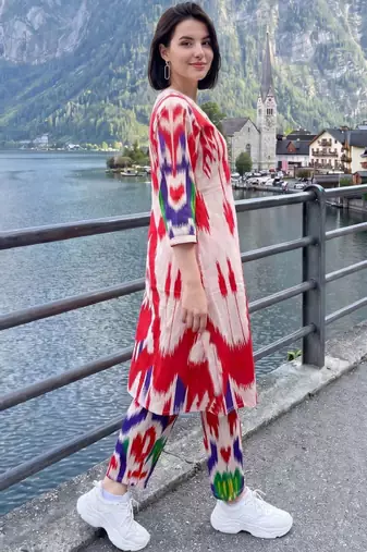 Women ethnic motifs printed regular cotton kurta with trousers