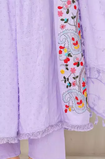 Women ethnic motifs embroidered empire thread work pure cotton kurta with trousers & with dupatta