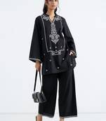 Women ethnic motifs embroidered regular thread work pure cotton kurta with palazzos