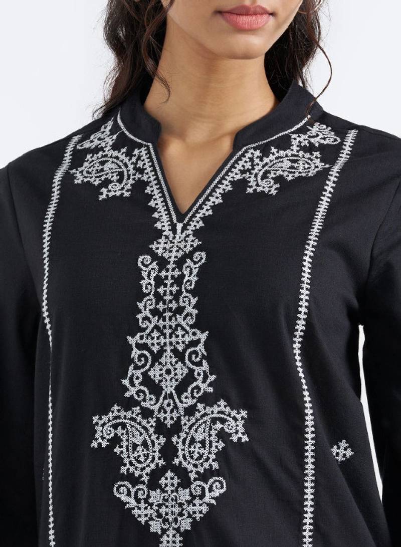 Women ethnic motifs embroidered regular thread work pure cotton kurta with palazzos