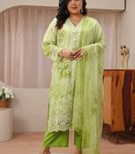 Libas plus size pastel green schiffli embroidered cotton suit set