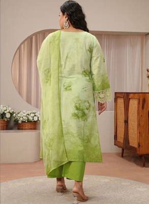Libas plus size pastel green schiffli embroidered cotton suit set 3