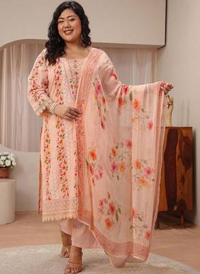 Libas plus size peach floral schiffli embroidered cotton suit set 1