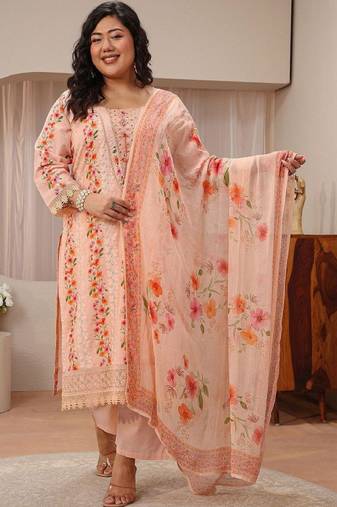 Libas plus size peach floral schiffli embroidered cotton suit set