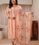 Libas plus size peach floral schiffli embroidered cotton suit set