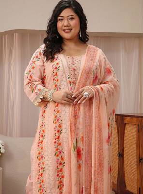 Libas plus size peach floral schiffli embroidered cotton suit set 2
