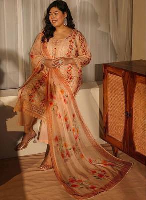 Libas plus size peach floral schiffli embroidered cotton suit set 3
