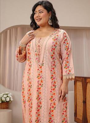Libas plus size peach floral schiffli embroidered cotton suit set 4