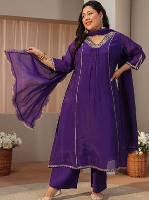 Libas plus size purple embellished a-line suit set 1