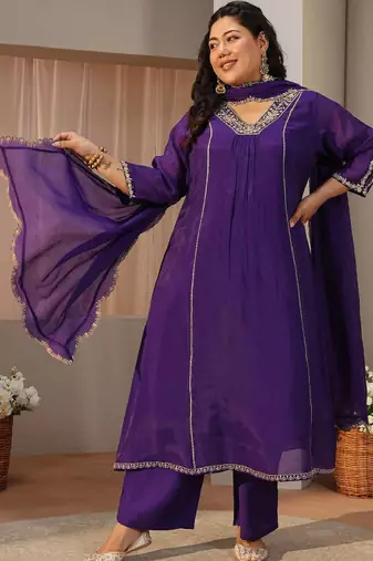 Libas plus size purple embellished a-line suit set