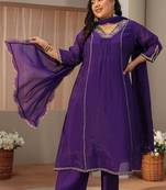 Libas plus size purple embellished a-line suit set
