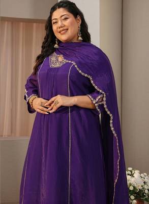 Libas plus size purple embellished a-line suit set 2