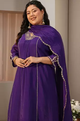 Libas plus size purple embellished a-line suit set