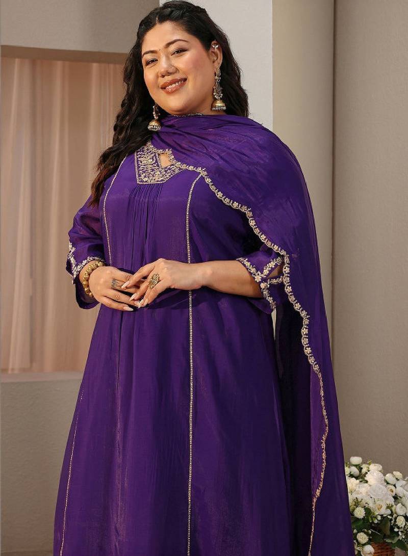 Libas plus size purple embellished a-line suit set