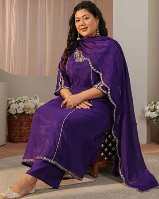 Libas plus size purple embellished a-line suit set 3