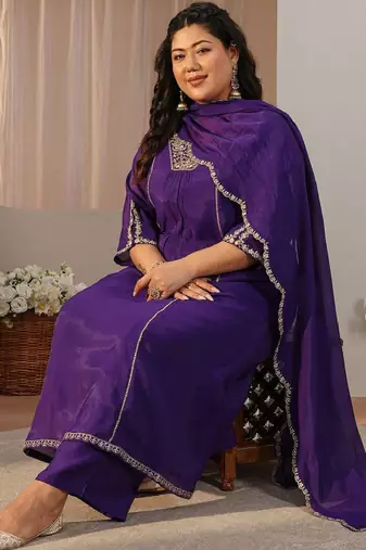 Libas plus size purple embellished a-line suit set