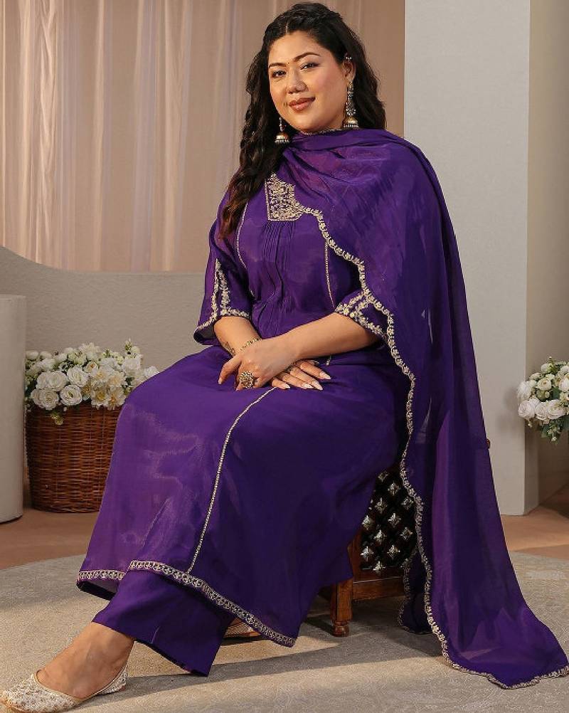 Libas plus size purple embellished a-line suit set