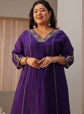 Libas plus size purple embellished a-line suit set 4