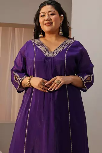 Libas plus size purple embellished a-line suit set