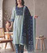 Women floral printed regular sequinned pure cotton kurta with palazzos & with dupatta