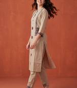 Women ethnic motifs embroidered regular thread work pure cotton kurta with trousers