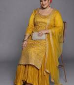 Women floral embroidered regular kurta with sharara & with dupatta