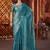 Teal satin embroidered hand embroidery heavy look ethnic saree with blouse