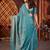 Teal satin embroidered hand embroidery heavy look ethnic saree with blouse