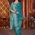 Teal satin embroidered hand embroidery heavy look ethnic saree with blouse