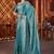 Teal satin embroidered hand embroidery heavy look ethnic saree with blouse