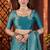 Teal satin embroidered hand embroidery heavy look ethnic saree with blouse