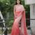 Peach faux georgette embroidered mirror work heavy look ethnic saree with blouse