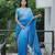 Teal faux georgette embroidered mirror work heavy look ethnic saree with blouse
