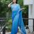 Teal faux georgette embroidered mirror work heavy look ethnic saree with blouse