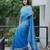 Teal faux georgette embroidered mirror work heavy look ethnic saree with blouse